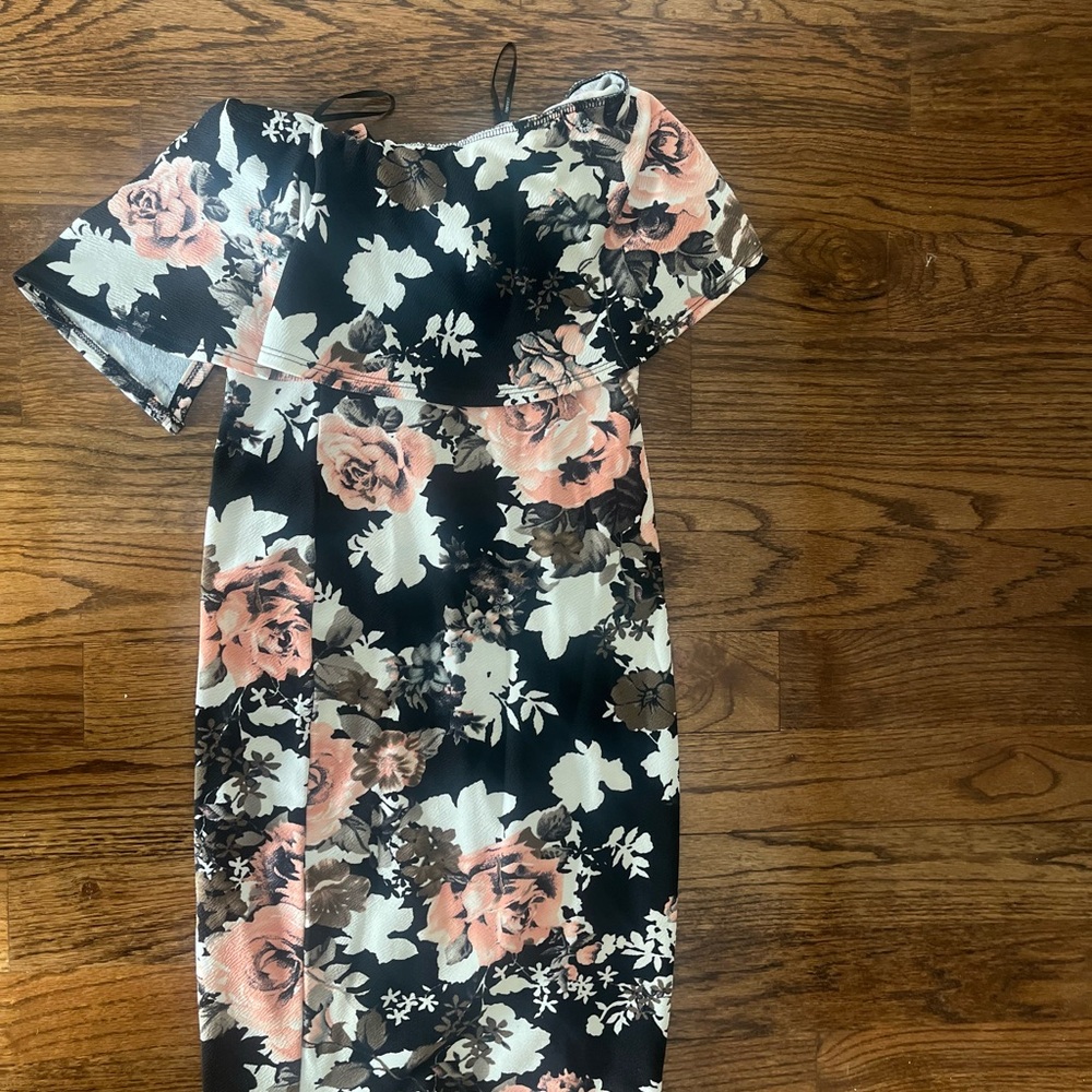 Forever 21 Black and Peach Floral Off Shoulder Midi Dress